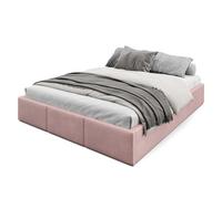 Muralo Cama Tapizada con Canapé 160x200 cm - Rosa | Somier de láminas y canapé abatible, cabecero acolchado tapizado en terciopelo resistente, se entrega sin colchón