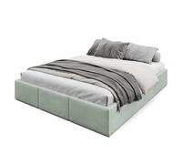 Muralo Cama Tapizada con Canapé 160x200 cm - Verde Menta | Somier de láminas y canapé abatible, cabecero acolchado tapizado en terciopelo resistente, se entrega sin colchón
