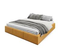 Muralo Cama Tapizada con Canapé 180x200 cm - Amarillo | Somier de láminas y canapé abatible, cabecero acolchado tapizado en terciopelo resistente, se entrega sin colchón