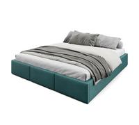 Muralo Cama Tapizada con Canapé 180x200 cm - Azul océano | Somier de láminas y canapé abatible, cabecero acolchado tapizado en terciopelo resistente, se entrega sin colchón