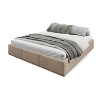 Muralo Cama Tapizada con Canapé 180x200 cm - Beige | Somier de láminas y canapé abatible, cabecero acolchado tapizado en terciopelo resistente, se entrega sin colchón