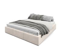 Muralo Cama Tapizada con Canapé 180x200 cm - Crema | Somier de láminas y canapé abatible, cabecero acolchado tapizado en terciopelo resistente, se entrega sin colchón