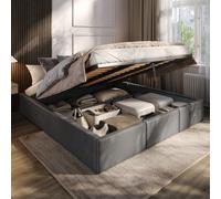 Muralo Cama Tapizada con Canapé 180x200 cm - Grafito | Somier de láminas y canapé abatible, cabecero acolchado tapizado en terciopelo resistente, se entrega sin colchón