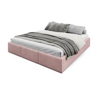 Muralo Cama Tapizada con Canapé 180x200 cm - Rosa | Somier de láminas y canapé abatible, cabecero acolchado tapizado en terciopelo resistente, se entrega sin colchón
