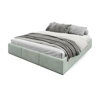 Muralo Cama Tapizada con Canapé 180x200 cm - Verde Menta | Somier de láminas y canapé abatible, cabecero acolchado tapizado en terciopelo resistente, se entrega sin colchón