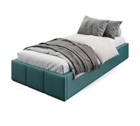 Muralo Cama Tapizada con Canapé 90x200 cm - Azul océano | Somier de láminas y canapé abatible, cabecero acolchado tapizado en terciopelo resistente, se entrega sin colchón