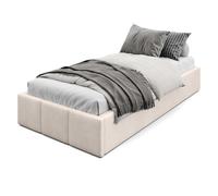 Muralo Cama Tapizada con Canapé 90x200 cm - Crema | Somier de láminas y canapé abatible, cabecero acolchado tapizado en terciopelo resistente, se entrega sin colchón