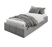 Muralo Cama Tapizada con Canapé 90x200 cm - Gris | Somier de láminas y canapé abatible, cabecero acolchado tapizado en terciopelo resistente, se entrega sin colchón
