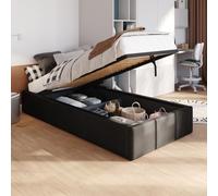 Muralo Cama Tapizada con Canapé 90x200 cm - Negro | Somier de láminas y canapé abatible, cabecero acolchado tapizado en terciopelo resistente, se entrega sin colchón
