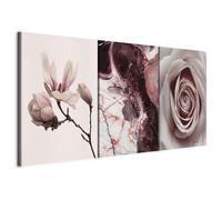 murando - Handart - Set De 3 Cuadros Collage Flores rosas 120x60 cm 3 Pieza | 40x60 cm Cada - Conjunto De 3 - Floral escandinavo - Acrílico Habitacion Matrimonio