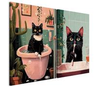 murando - Set De 2 Cuadros Collage Colorido - gato 40x30 cm 2 Piezas | 20x30 cm Cada - Conjunto De 2 - Cuadro Para Pared Animal Lienzo Habitacion Matrimonio