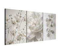 murando - Set De 3 Cuadros Collage Peonía blanca 120x60 cm 3 Piezas | 40x60 cm Cada - Conjunto De 3 - Cuadro Para Pared Bodegón Pintura Lienzo Habitacion Matrimonio