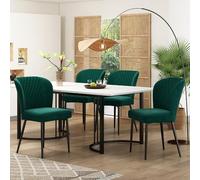 MURUL Conjunto de comedor, 140 × 80 × 75 cm, mesa de comedor, 4 sillas de comedor de terciopelo verde oscuro, silla tapizada con respaldo, tablero de fibra de densidad media en blanco, patas de mesa