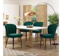 MURUL Juego de 4 sillas, 140 × 80 × 75 cm, color verde oscuro, sillas de comedor de terciopelo, respaldo, tablero de fibra de densidad media en blanco, patas de mesa doradas