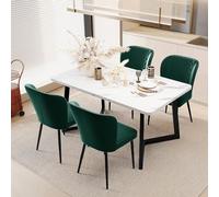 MURUL Juego de comedor moderno, 117 x 68 x 75 cm, mesa de comedor con 4 sillas, color verde oscuro, silla tapizada de terciopelo con respaldo, tablero de fibra de densidad media, patas de mesa blancas
