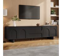 MURUL Mueble de TV moderno con forma redondeada, mueble bajo para sala de estar, puertas, cajones, diseño minimalista, aparador con espacio de almacenamiento, color negro