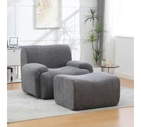 MURUL Sillón de chenilla con taburete, color gris, 2 en 1, juego de sillón relax 2 en 1, sin montaje, envasado al vacío, espuma elástica 30D, sillón para oídos compacto para salón y espacios pequeños
