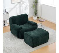 MURUL Sillón de chenilla con taburete, color verde, 2 en 1, juego de sillón relax 2 en 1, sin montaje, envasado al vacío, espuma elástica 30D, sillón para oídos compacto para salón y espacios pequeños