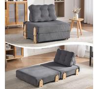 MURUL Sillón de pana plegable gris oscuro, sofá cama individual, sillón de relax escandinavo con patas de madera para espacios pequeños