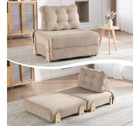 MURUL Sillón plegable de pana color caqui, sofá cama individual, sillón de relax escandinavo con patas de madera para espacios pequeños