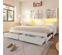 MURUL Sofá cama multifuncional extensible de madera con cajones, estantes, armarios, compartimentos abiertos, cama de invitados, color blanco