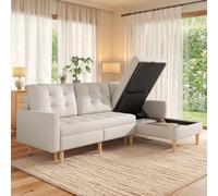 MURUL Sofá esquinero con espacio de almacenamiento, chaise longue intercambiable, 3 plazas, tela no tejida, para apartamento pequeño, beige, 212 x 130 x 86 cm