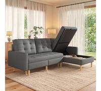 MURUL Sofá esquinero con espacio de almacenamiento, L sofá chaise longue intercambiable, 3 plazas, tela no tejida, para apartamento pequeño, gris, 212 x 130 x 86 cm