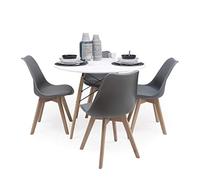 musashino LABEL Homely - Conjunto de Comedor Tower 100 Day Mesa Redonda de 100 cm y 4 sillas Day (Gris Oscuro)