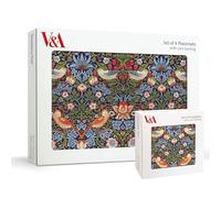 Museums & Galleries V&A - Juego de 4 manteles individuales y posavasos con respaldo de corcho, diseño de ladrón de fresas de William Morris