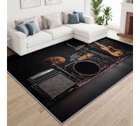 Música heavy metal alfombra dormitorio suave pelo corto lavable antideslizante, instrumentos musicales batería alfombra salón 120 x 170 cm para sala de estar dormitorio comedor infantil decoración