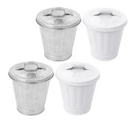 MUSISALY Set de 4 Cubos de Basura Pequeños Tapa para Reciclaje y Almacenamiento, Contenedores de Residuos de Hierro Blanco Multiusos para Cocina y Baño