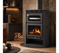 Muspel - Horno de leña Hela 14 kW con doble combustión, revestimiento de vermiculita y cristal vitrocerámico SCHOTT ROBAX 4 mm para calefacción eficiente y cocción artesanal