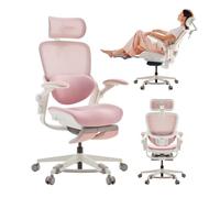 MUSSO E80 Muse Silla de Oficina Compacta con Reposapiés, Rosa | Diseño compacto para mujer; soporte lumbar 3D; reposapiés; reposacabezas 4D; reposabrazos abatibles