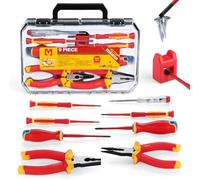 Mustbau Juego de Destornilladores Aislados, 9 Piezas Destornillador Electricista Aislado VDE 1000V con Alicates Universales, Ultrafinos con Cabeza Ranurada y Phillips para Trabajos Eléctricos