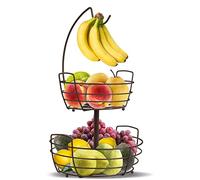 Mutool Fruteros de 2 niveles, cesta de frutas con colgador de plátano, encimera de cocina de metal, cuencos de frutas y verduras, perfecto para sostener frutas, verduras, huevos, aperitivos (bronce)