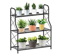 Mutool Soporte de metal de 3 niveles, estante de escalera para plantas de interior al aire libre, estante de planta esquina, maceta de escalera para jardín, balcón y patio, color negro