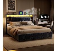 Mutuolux Cama Doble tapizada con led, Cama tapizada de 160 x 200 cm, Camas de Matrimonio tapizado, Camas con canapé y cabecero, con Puerto de Carga, cabecero con canapé (160 x 200 cm)
