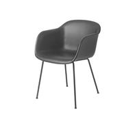 Muuto Silla con reposabrazos Fiber base tubo Refine leather black-Black