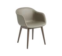 Muuto Silla con reposabrazos Fiber patas madera Cuero stone. patas de roble teñidas de marrón