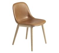Silla de Comedor de Fibra con Base de Madera Tapizada en Piel Coñac/Roble