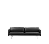 Muuto Sofá de 3 plazas Outline cuero Refine negro-patas de aluminio