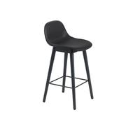 Muuto Taburete bar con respaldo Fiber 75 cm Cuero negro-patas negras