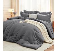 MUXHOMO - Juego de edredón de tamaño King de 7 piezas, cama suave en una bolsa, juego de cama para todas las estaciones con edredón, sábana plana, sábana ajustable, fundas de almohada y fundas