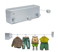 MUYIRTED Tendedero Extensible 4.2 M de Cuerdas Retráctil para Uso en Interiores y Exteriores, Secador De Pared Doble Resistente De Acero Inoxidable (Plata)
