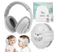 Muyohix 2 en 1 Cascos Bebe Antiruido, Cascos Antiruido Bebe, Reducción de Ruido hasta 25dB | Auriculares Bebe Antiruido con Diadema Ajustable Antideslizantes, De 0 a 48 Meses - Gris
