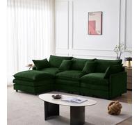 MUZHIXIANG Sofá esquinero modular de chenilla de 3 plazas, sofá con chaise longue y taburete para sala de estar pequeños apartamentos y familias confort, conjunto de asientos (verde + chenilla + 3