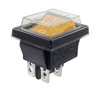 MWMS Interruptor Basculante Amarillo Encendido/Apagado con Cubierta Impermeable, Interruptor de Superficie Conmutador, Dispositivo DPDT, 4 Polos, 250 V, 16 A, Interruptor Basculante Iluminado
