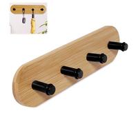 MXGHIR Perchero de pared autoadhesivo, perchero de pared de madera natural de bambú con 4 ganchos para puerta, entrada, cocina, dormitorio, para toallas, bolsos, llaves