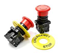 mxuteuk 2 piezas 1NC 1NO 22mm seta roja interruptor de botón de parada de emergencia AC 660V 10A HB2-ES545