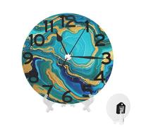 MXZERFKGLA Reloj de pared de 10 pulgadas, funciona con pilas, silencioso, sin tictac, reloj de pared azul turquesa, dorado, reloj redondo decorativo para sala de estar, dormitorio, cocina, oficina